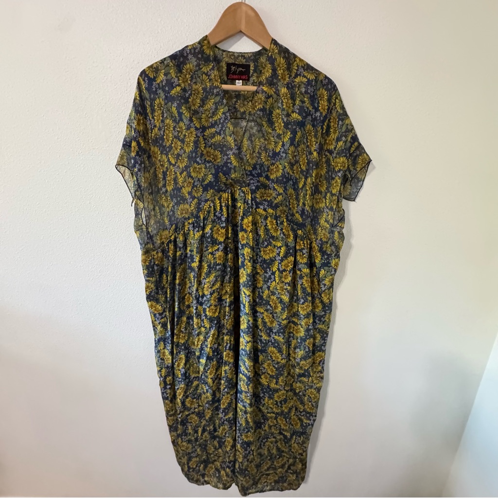 Johnny Was Biya Ditsy Daisy Silk Floral Midi Dress Slip Liner Lightweight-Xs